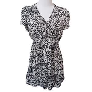 Y2K 2000s Babydoll Top Blouse L Liquid Knit Smocked Coquette Office Career Party